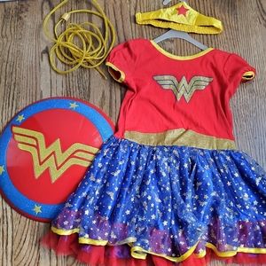 Size 5T Girls- DC Comics Wonder Woman Costume+ Shield + Gold Lasso